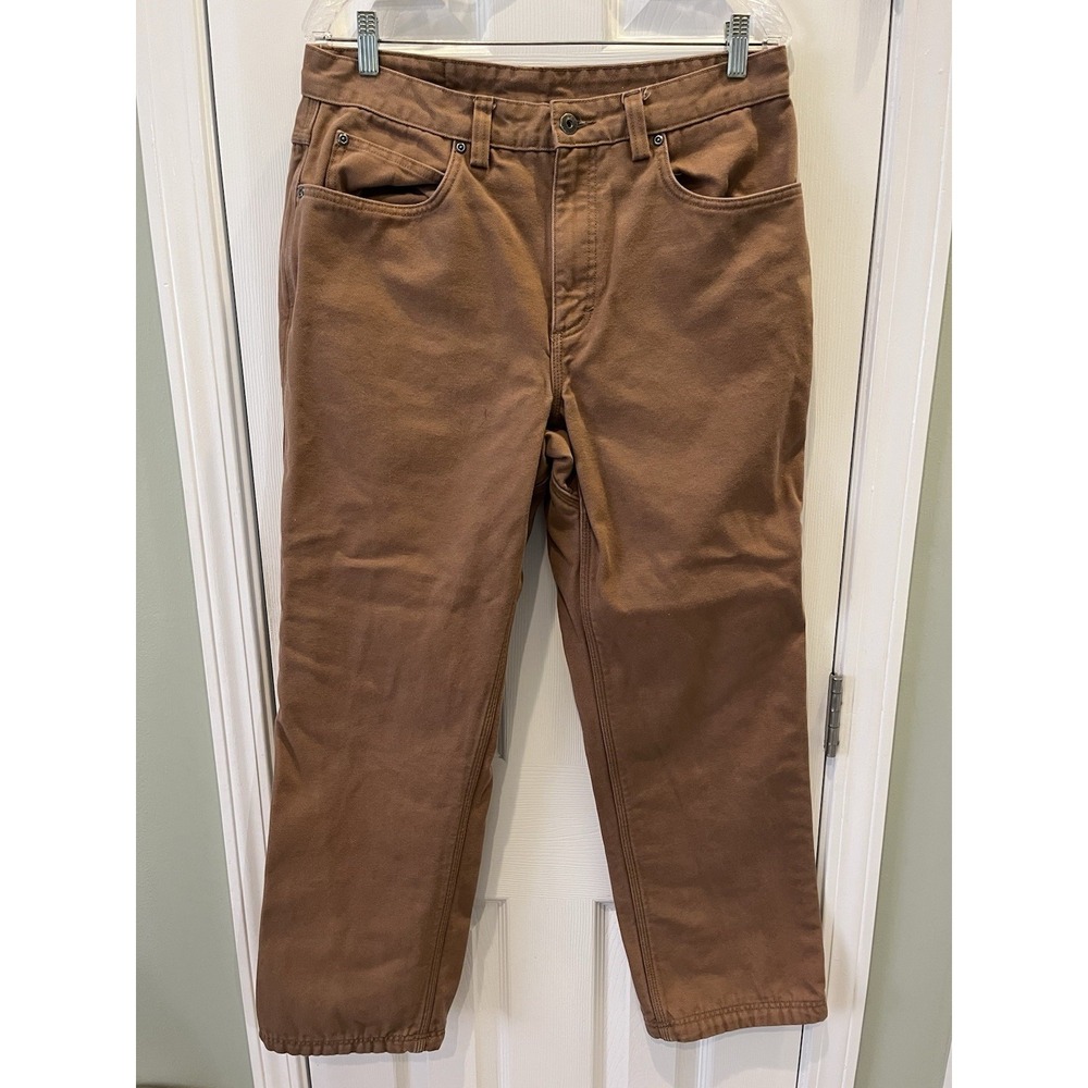Duluth Trading Fire Hose Flannel Lined Pants Mens 32x30 Brown Work Canvas READ